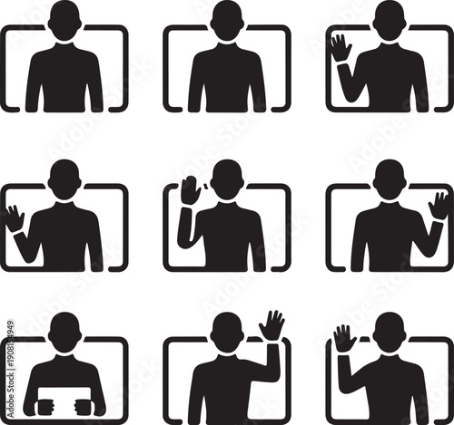 set of people icons for video conference on white background
