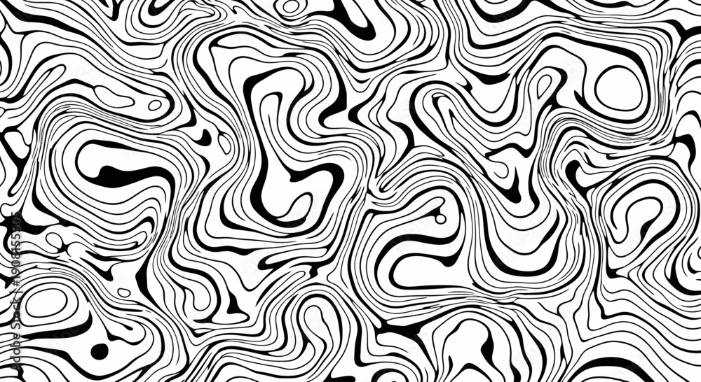 Obraz premium Abstract black and white flowing lines pattern background.