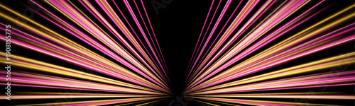 Radiant yellow and pink neon swirls spin in rapid motion. Light arcs converge into a glowing vortex. Futuristic dynamic design concept.