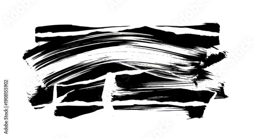 Abstract Black Brush Stroke Texture on White Background.