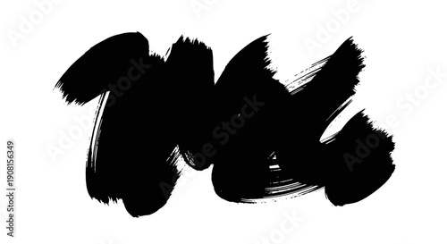 Abstract Black Ink Brush Stroke on White Background.