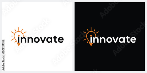 innovate logo design vector, typography light bulb logo icon concept