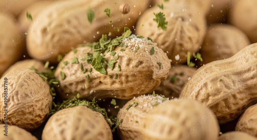 Fototapeta premium Close-up of Freshly Harvested Peanuts with Herbs.