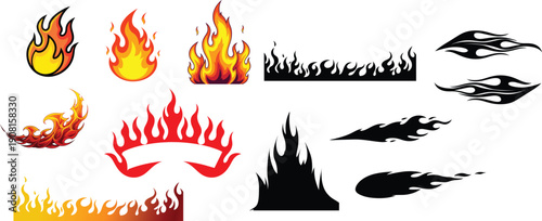 Fire and flame graphic design elements