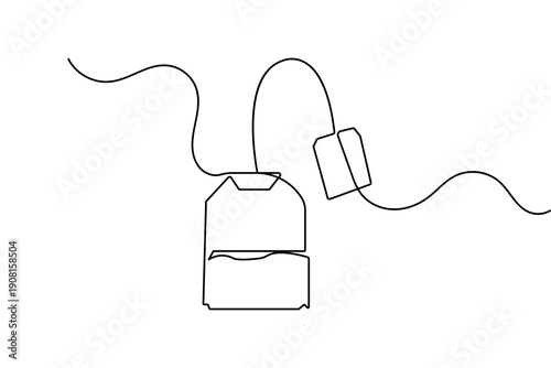 Tea bag illustration using continuous line art style for minimalist organic drink design