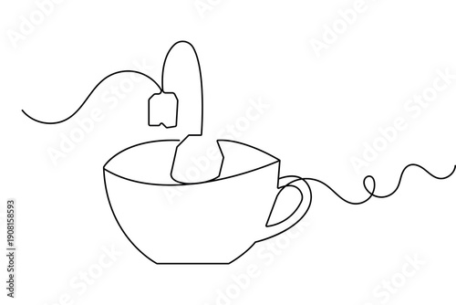Tea bag illustration using continuous line art style for minimalist organic drink design