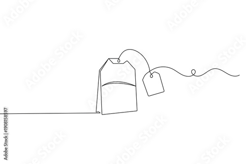 Tea bag illustration using continuous line art style for minimalist organic drink design