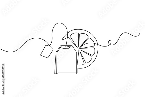 Tea bag illustration using continuous line art style for minimalist organic drink design