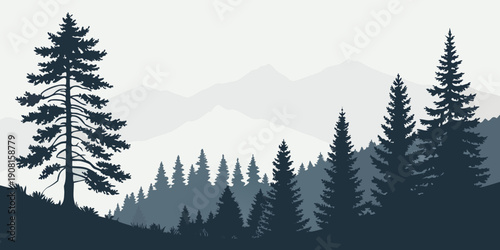 Majestic pine trees standing tall against a cloudy sky in a serene forest landscape