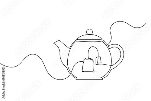 Tea bag illustration using continuous line art style for minimalist organic drink design
