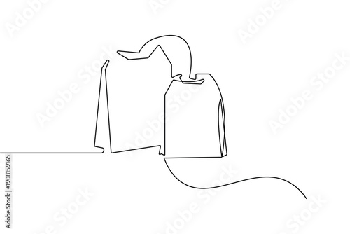 Tea bag illustration using continuous line art style for minimalist organic drink design