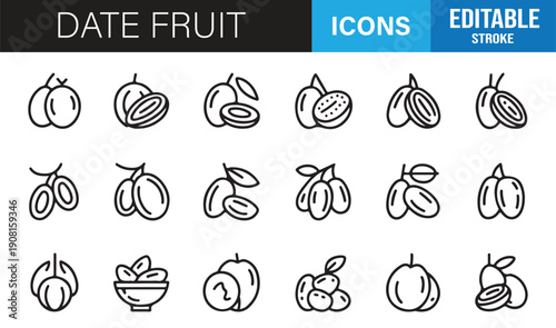 Healthy date fruit outline icon collection vector pack