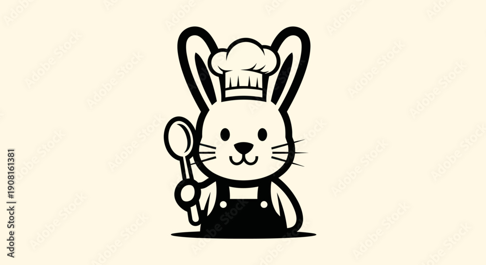 Fototapeta premium Chef rabbit with spoon illustration