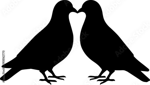 Two Doves Silhouette Forming a Heart Shape Minimalist Love Birds Vector Icon