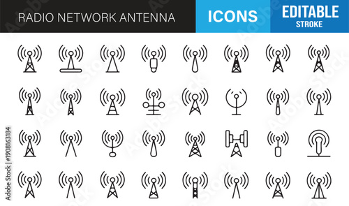 Network connectivity and antenna outline icon collection vector pack