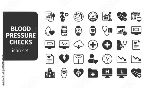 Blood Pressure Checks Blood-Pressure-Monitor Prenatal-BP Pressure-Reading Hypertension-Indicator BP-Tracking Pregnancy-BP Vector Icon Set - BP Monitor