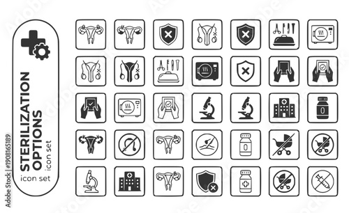 Sterilization Options Tubal-Ligation Vasectomy Permanent-Contraception Surgical-Sterilization Sterilization-Procedure Permanent-Birth-Control Vector Icon Set - Sterilization