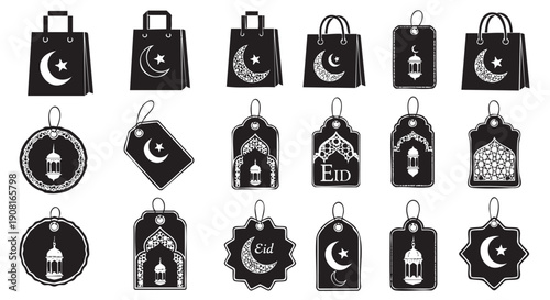 Eidthemed shopping bags and decorative tags collection isolated