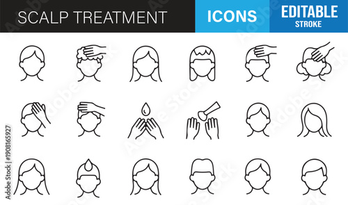 Dermatology hair care scalp treatment outline icons vector pack
