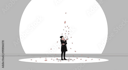 Woman in Spotlight with Falling Money Illustrative Concept