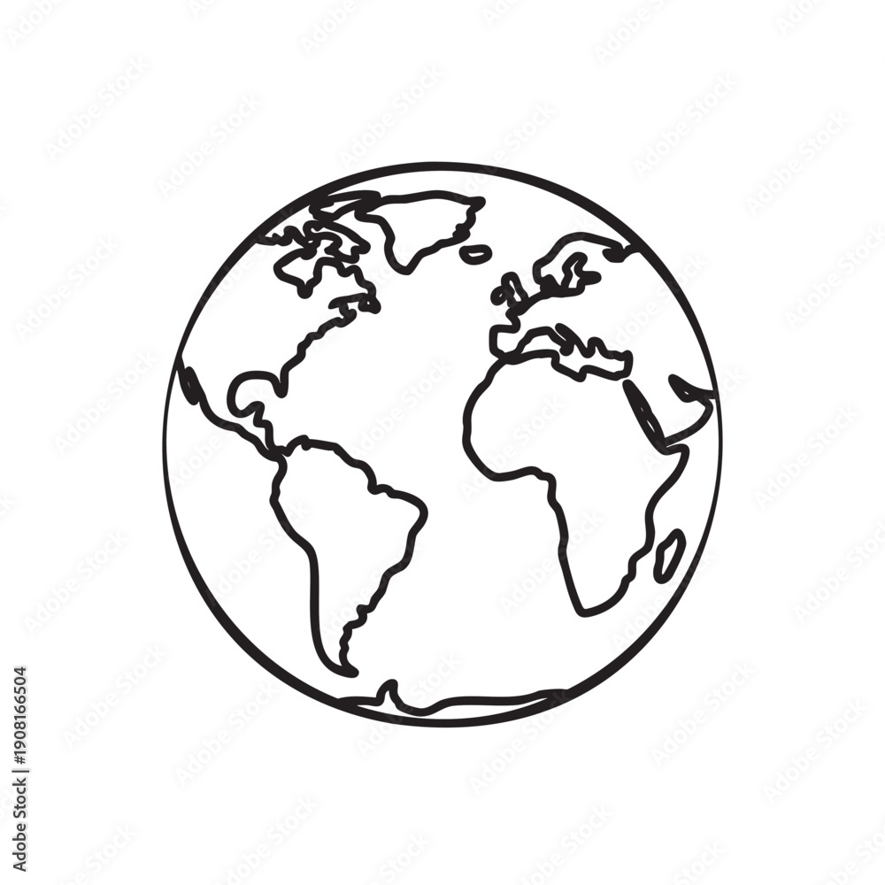 Obraz premium Handdrawn minimalist globe outline illustration for world concepts