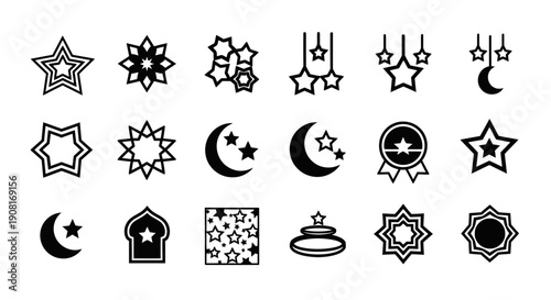 Collection of Islamic symbols and motifs in minimalist design.