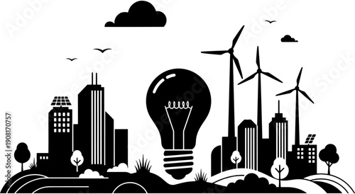 A futuristic city powered by renewable energy and innovative technology Vector