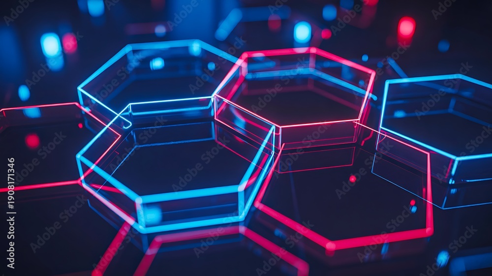 Fototapeta premium Futuristic digital technology background with glowing hexagon shapes 