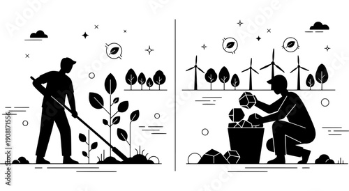 Transition from traditional farming to renewable energy adoption in rural communities Vector