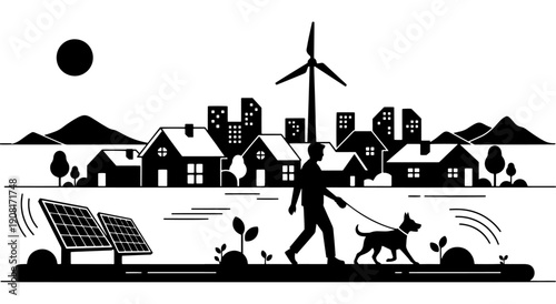Harmony between urban life and renewable energy sources in a community setting Vector