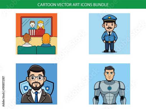Cartoon vector art icon bundles for various professions and activities