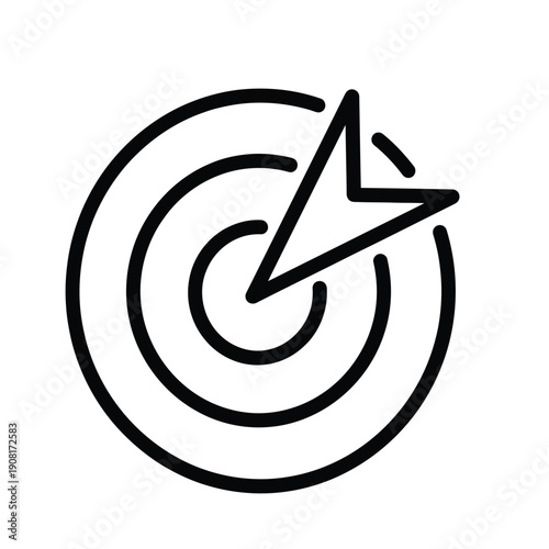 Black outline of a target with an arrow pointing to the center