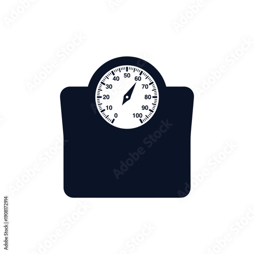 Simple illustration of a dark blue bathroom scale with a circular dial