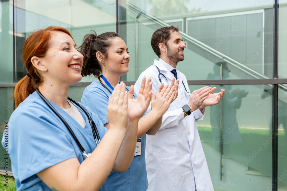 © StockMe - Healthcare team showing appreciation and support, clapping hands together for healthcare success and unity © StockMe - Healthcare team showing appreciation and support, clapping hands together for healthcare success and unity