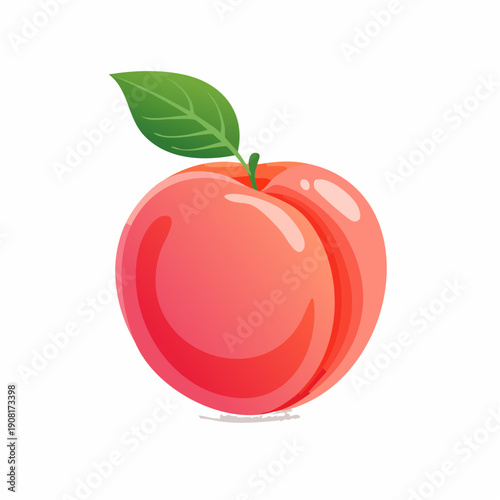 Dojrzały owoc brzoskwini z zielonym listkiem