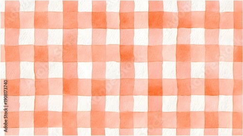 Hand painted watercolor texture with an orange and white gingham checkered grid perfect for backgrounds and design elements