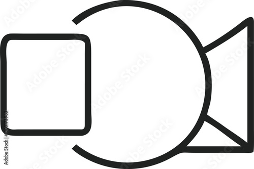 Minimalist black outline video camera icon vector, film recording symbol, movie production sign isolated on white