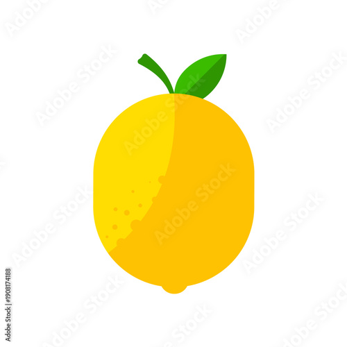 Yellow lemon with leaf, vector illustration