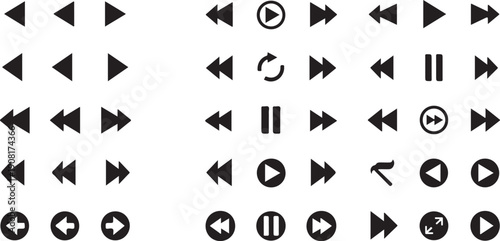 Black play pause rewind fast forward media control