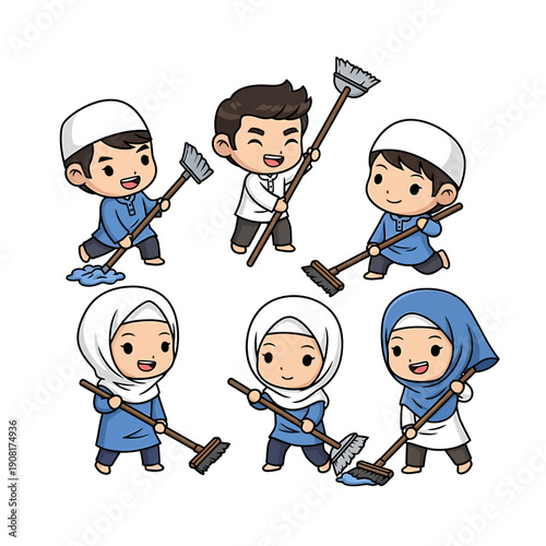 Children Cleaning Together during Ramadhan in a Joyful Community Event