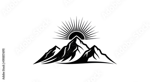 Mountain peaks and sun emblem