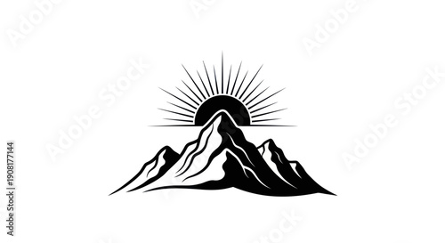 Mountain peaks and rising sun vector