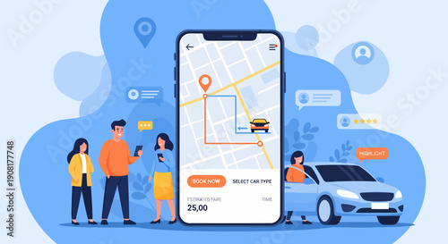 Smartphone with Ride Hailing App Interface.