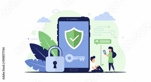 Smartphone with Shield and Lock Icon.