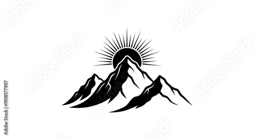 Mountain peaks and sun emblem