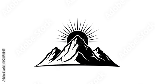 Mountain peaks sunrise silhouette logo design
