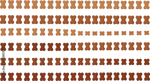 Dog Bone Biscuit Pattern Illustration Set with Repeating Treat Shapes in Multiple Brown Shades for Pet Food Packaging, Backgrounds, and Textures