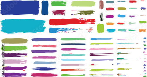 Brush paint stroke set. Black stain texture background abstract vector ink splashes. rough paintbrush mark sketch shape frames. Watercolor smears, marker lines. Charcoal streaks. Bold grungy scribbles