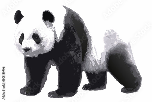 A charming panda bear illustration in grayscale depicted in a seated pose