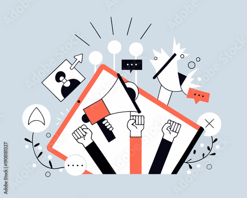Illustration depicting social activism protest and communication concepts